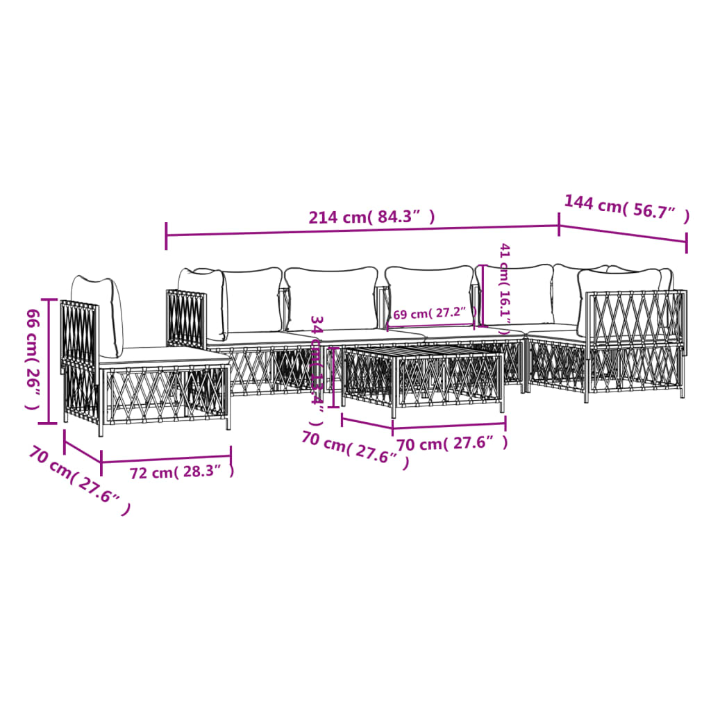 7-Tlg. Garten-Lounge-Set Mit Kissen Anthrazit Stahl 3x Eckteil + 3x Mittelteil + Tisch - Fuer Daheim