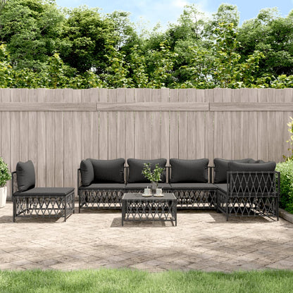 7-Tlg. Garten-Lounge-Set Mit Kissen Anthrazit Stahl 3x Eckteil + 3x Mittelteil + Tisch - Fuer Daheim