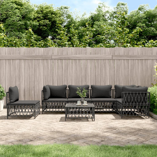 7-Tlg. Garten-Lounge-Set Mit Kissen Anthrazit Stahl 3x Eckteil + 3x Mittelteil + Tisch - Fuer Daheim