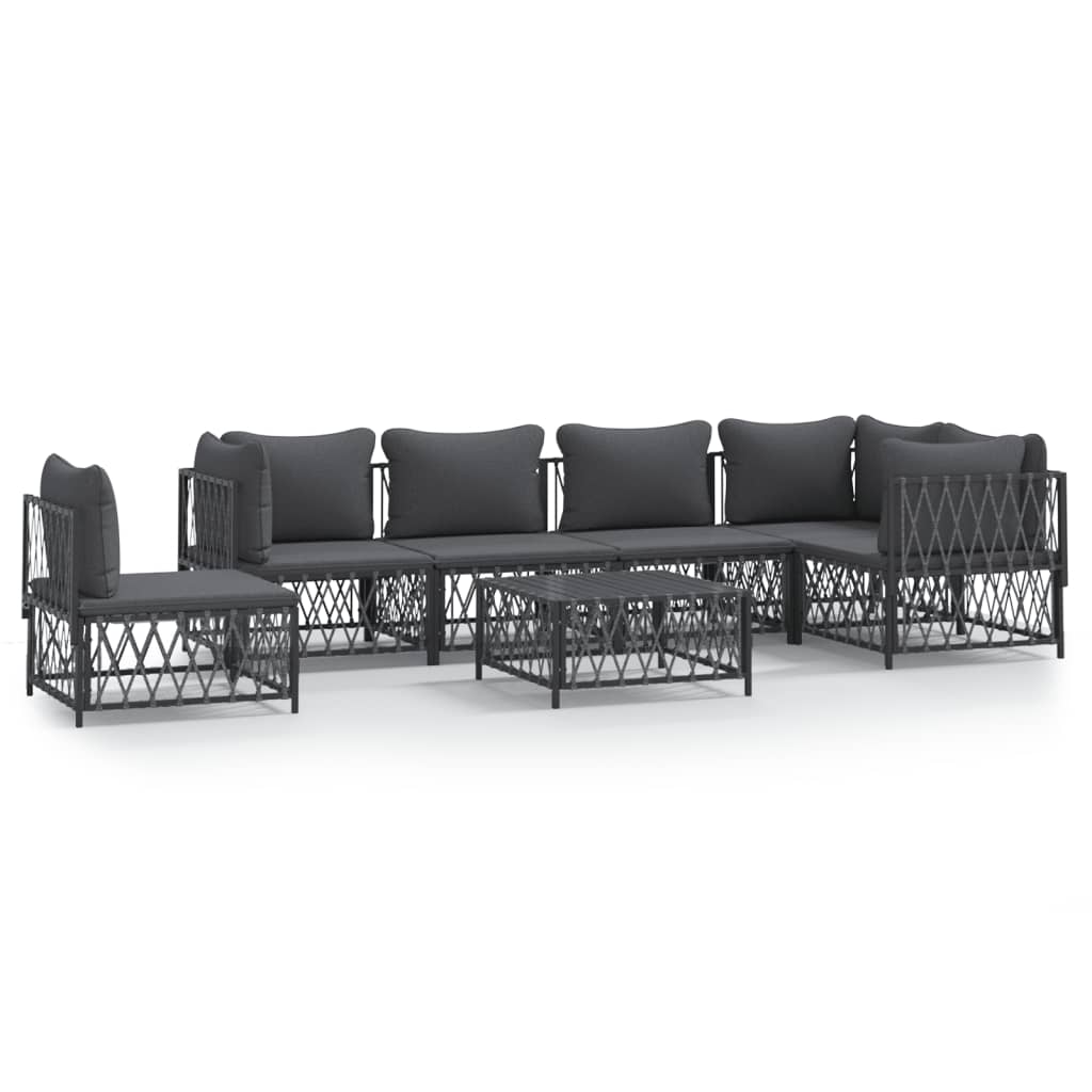 7-Tlg. Garten-Lounge-Set Mit Kissen Anthrazit Stahl 3x Eckteil + 3x Mittelteil + Tisch - Fuer Daheim