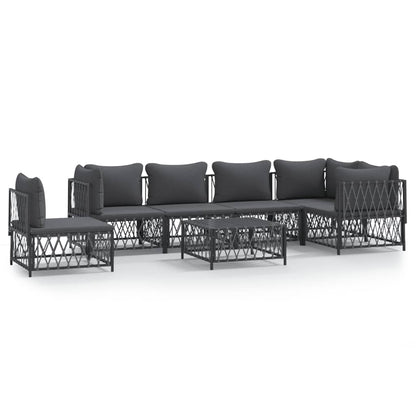 7-Tlg. Garten-Lounge-Set Mit Kissen Anthrazit Stahl 3x Eckteil + 3x Mittelteil + Tisch - Fuer Daheim