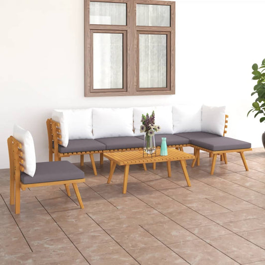 7-Tlg. Garten-Lounge-Set Mit Kissen Massivholz Akazie 2x Eckteil + 3x Mittelteil + Fußstütze + Tisch - Fuer Daheim