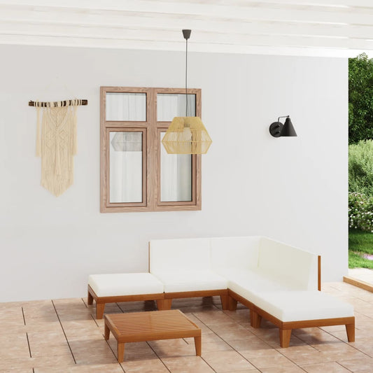 7-Tlg. Garten-Lounge-Set Mit Kissen Massivholz Akazie Creme Eckteil + 2x Mittelteil + 2x Fußstütze + Tisch - Fuer Daheim