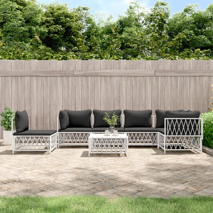 7-Tlg. Garten-Lounge-Set Mit Kissen Weiß Stahl 3x Eckteil + 3x Mittelteil + Tisch - Fuer Daheim