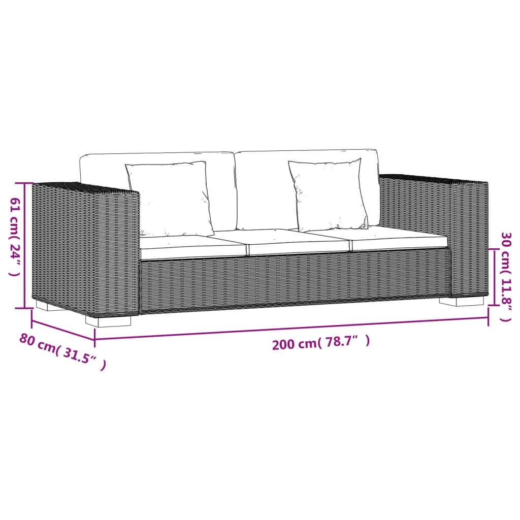 8-Tlg. 3-Sitzer Sofa Set Echt Rattan Braun - Fuer Daheim