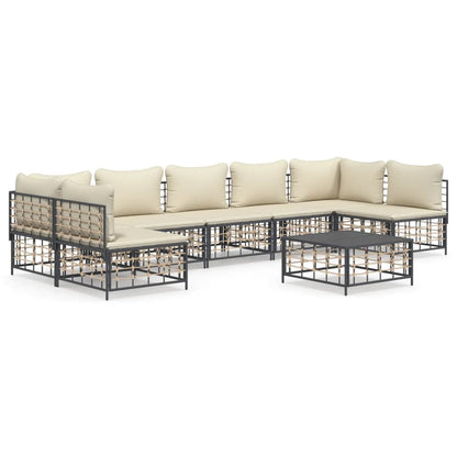 8-Tlg. Garten-Lounge-Set Mit Kissen Anthrazit Poly Rattan Beige 2x Eckteil + 5x Mittelteil + Tisch - Fuer Daheim