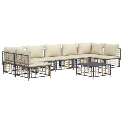 8-Tlg. Garten-Lounge-Set Mit Kissen Anthrazit Poly Rattan Beige 2x Eckteil + 5x Mittelteil + Tisch - Fuer Daheim