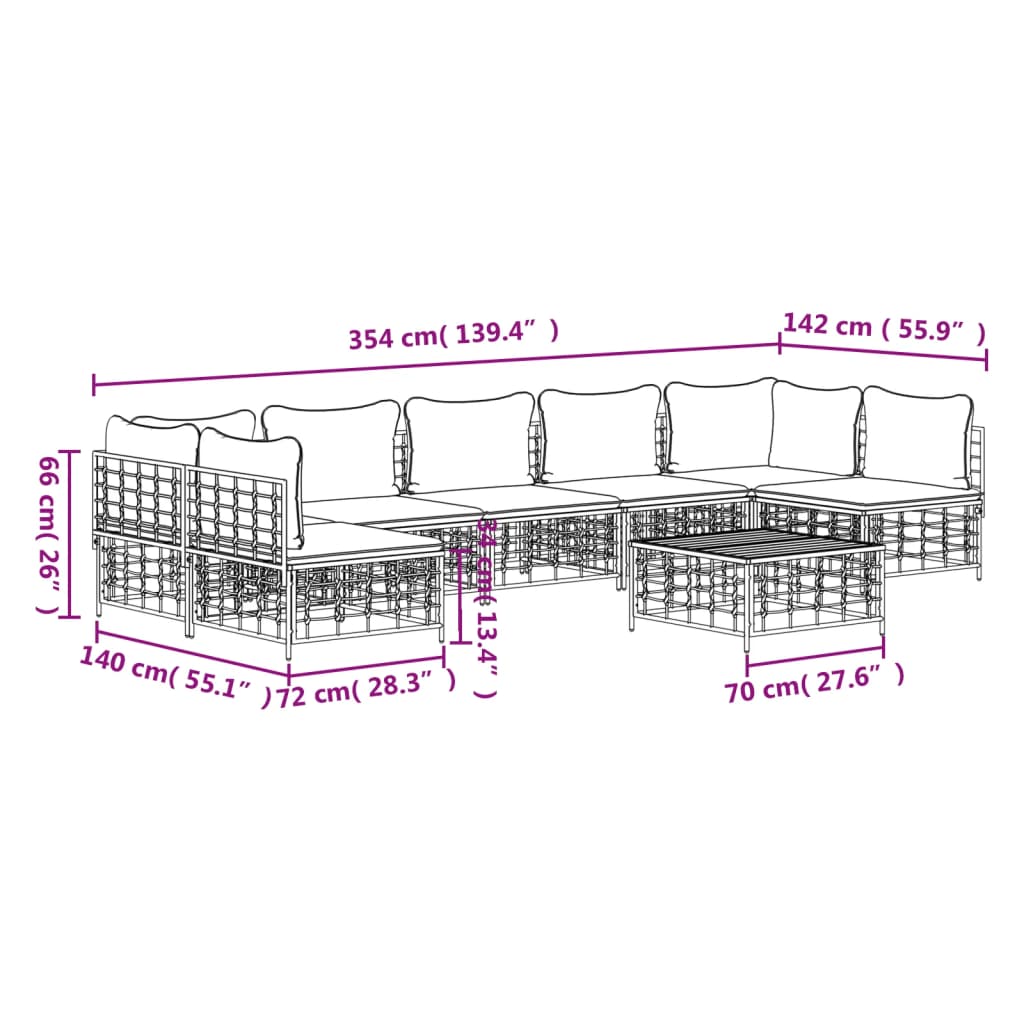 8-Tlg. Garten-Lounge-Set Mit Kissen Anthrazit Poly Rattan Beige 2x Eckteil + 5x Mittelteil + Tisch - Fuer Daheim