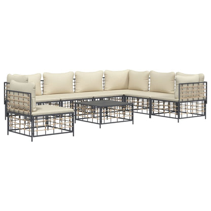 8-Tlg. Garten-Lounge-Set Mit Kissen Anthrazit Poly Rattan Beige 3x Eckteil + 4x Mittelteil + Tisch - Fuer Daheim