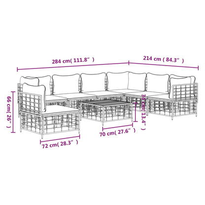 8-Tlg. Garten-Lounge-Set Mit Kissen Anthrazit Poly Rattan Beige 3x Eckteil + 4x Mittelteil + Tisch - Fuer Daheim