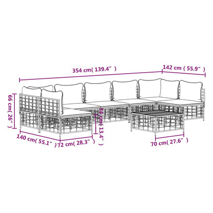 8-Tlg. Garten-Lounge-Set Mit Kissen Anthrazit Poly Rattan Dunkelgrau 2x Eckteil + 5x Mittelteil + Tisch - Fuer Daheim