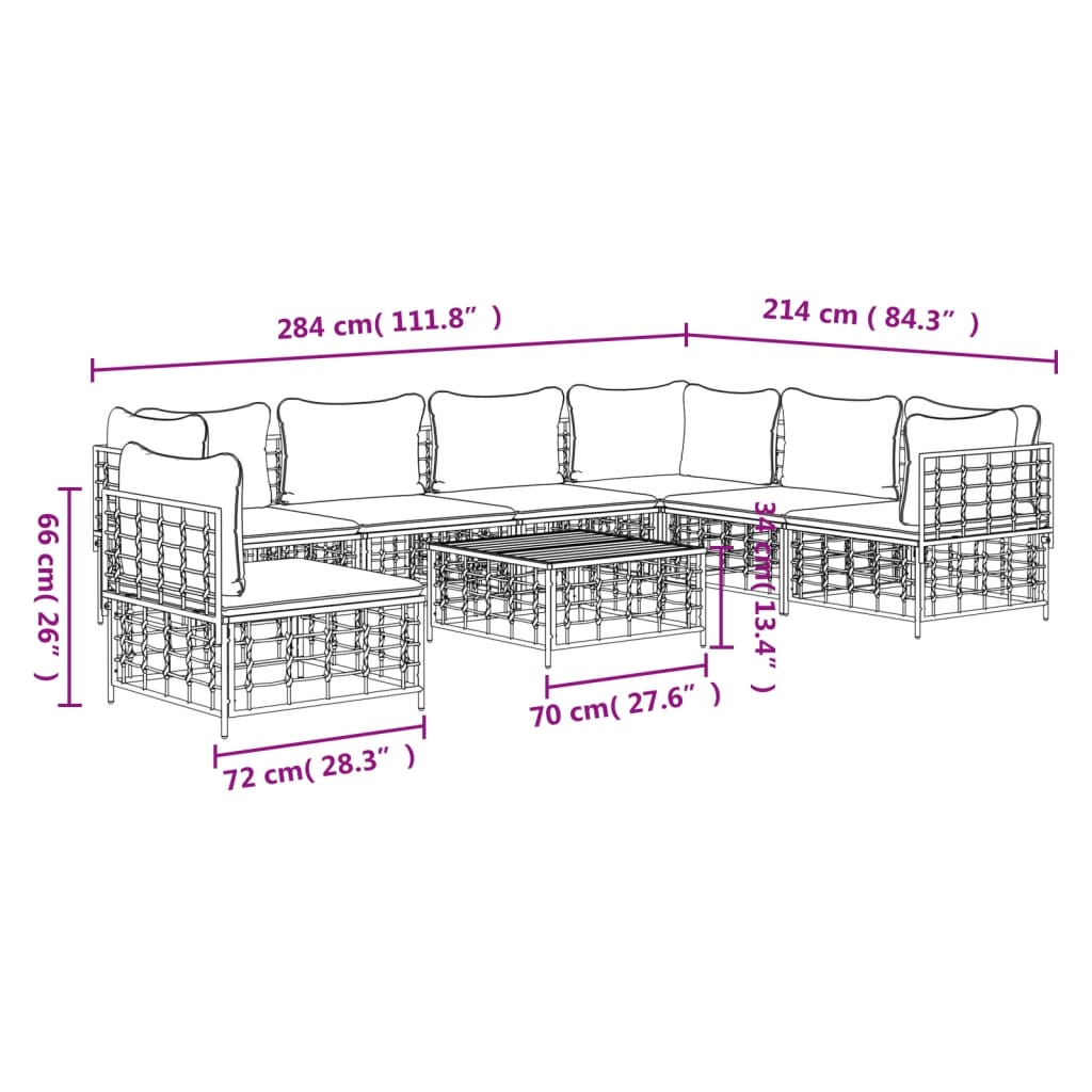 8-Tlg. Garten-Lounge-Set Mit Kissen Anthrazit Poly Rattan Dunkelgrau 3x Eckteil + 4x Mittelteil + Tisch - Fuer Daheim