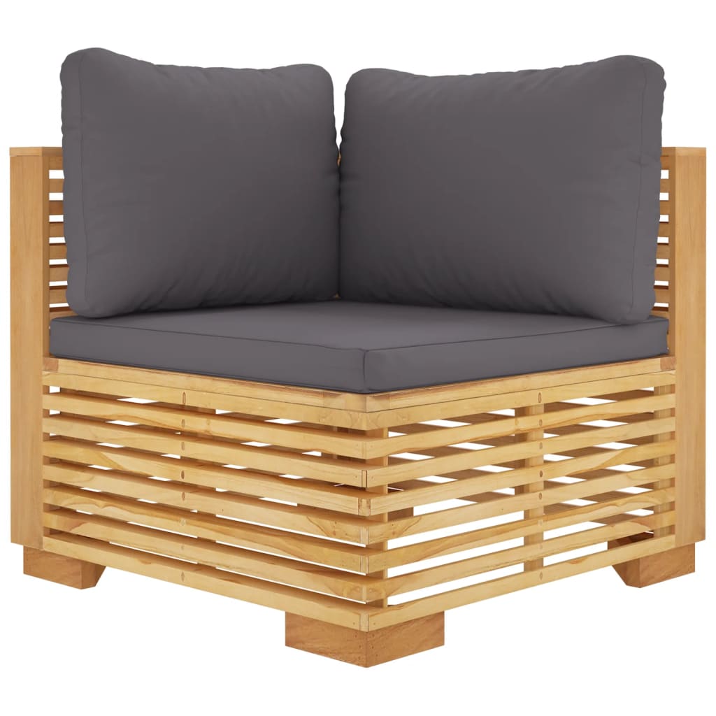 8-Tlg. Garten-Lounge-Set Mit Kissen Massivholz Teak Dunkelgrau 2x Eckteil + 4x Mittelteil + 2x Fußstütze - Fuer Daheim