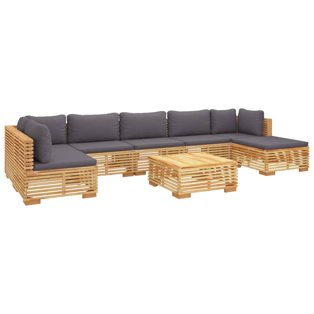 8-Tlg. Garten-Lounge-Set Mit Kissen Massivholz Teak Dunkelgrau 2x Eckteil + 4x Mittelteil + 2x Fußstütze - Fuer Daheim