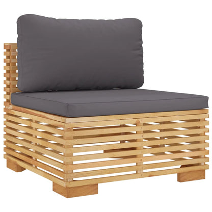 8-Tlg. Garten-Lounge-Set Mit Kissen Massivholz Teak Dunkelgrau 2x Eckteil + 4x Mittelteil + 2x Fußstütze - Fuer Daheim