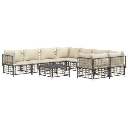 9-Tlg. Garten-Lounge-Set Mit Kissen Anthrazit Poly Rattan Beige - Fuer Daheim