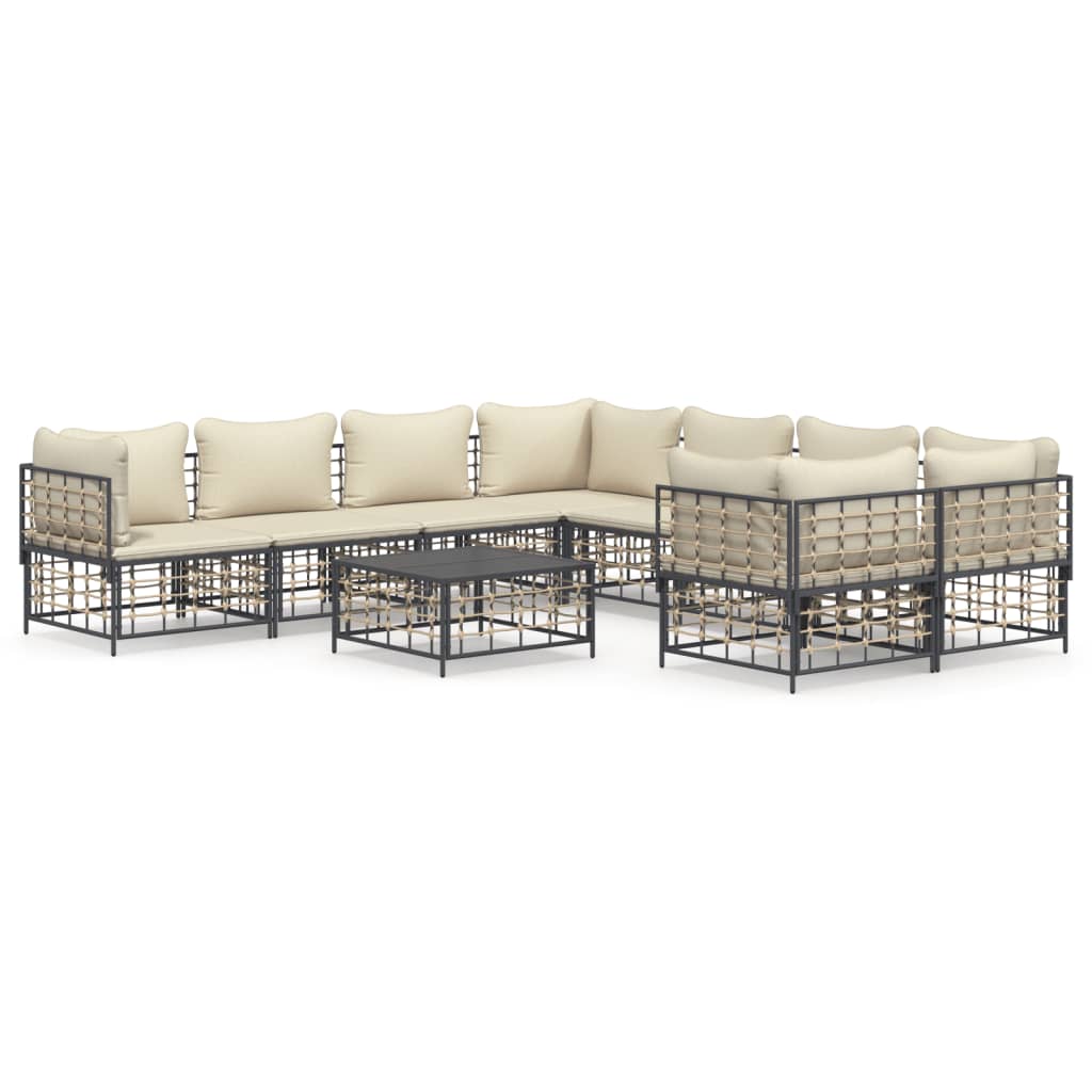 9-Tlg. Garten-Lounge-Set Mit Kissen Anthrazit Poly Rattan Beige - Fuer Daheim