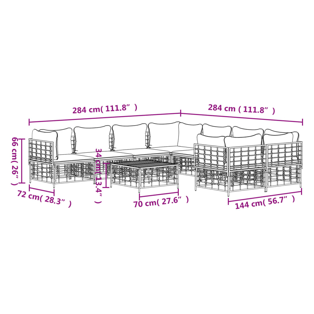 9-Tlg. Garten-Lounge-Set Mit Kissen Anthrazit Poly Rattan Dunkelgrau - Fuer Daheim