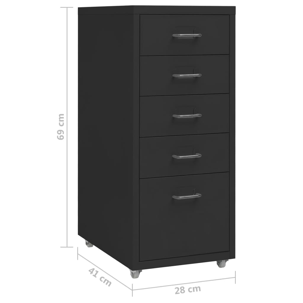 Aktenschrank Mit Rollen Schwarz 28X41X69 Cm Metall 5 Schubladen - Fuer Daheim