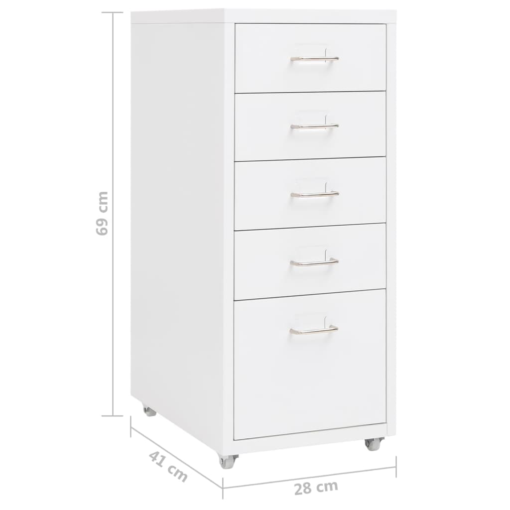 Aktenschrank Mit Rollen Weiß 28X41X69 Cm Metall 5 Schubladen - Fuer Daheim