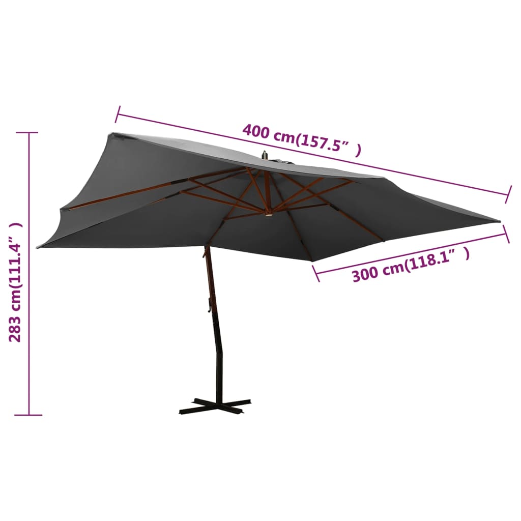 Ampelschirm Mit Holzmast 400X300 Cm Anthrazit - Fuer Daheim