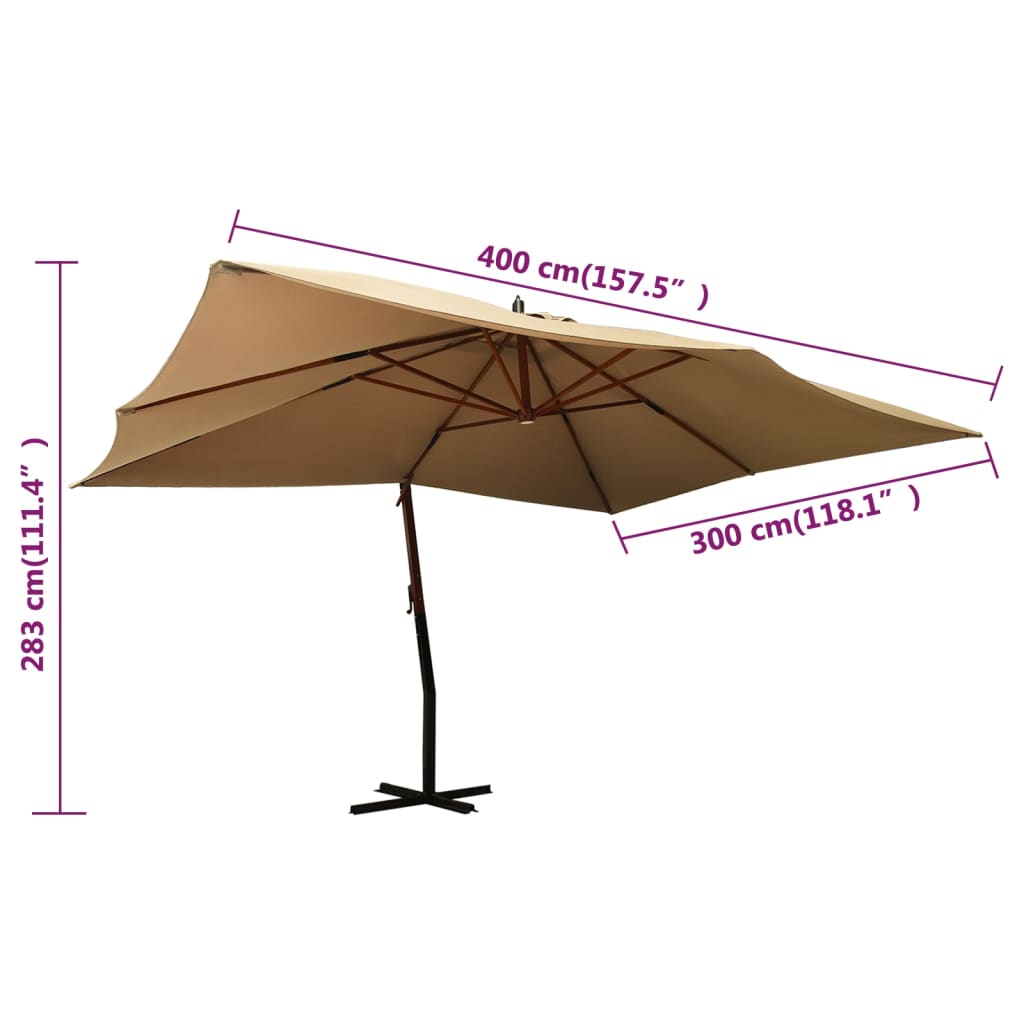 Ampelschirm Mit Holzmast 400X300 Cm Taupe - Fuer Daheim