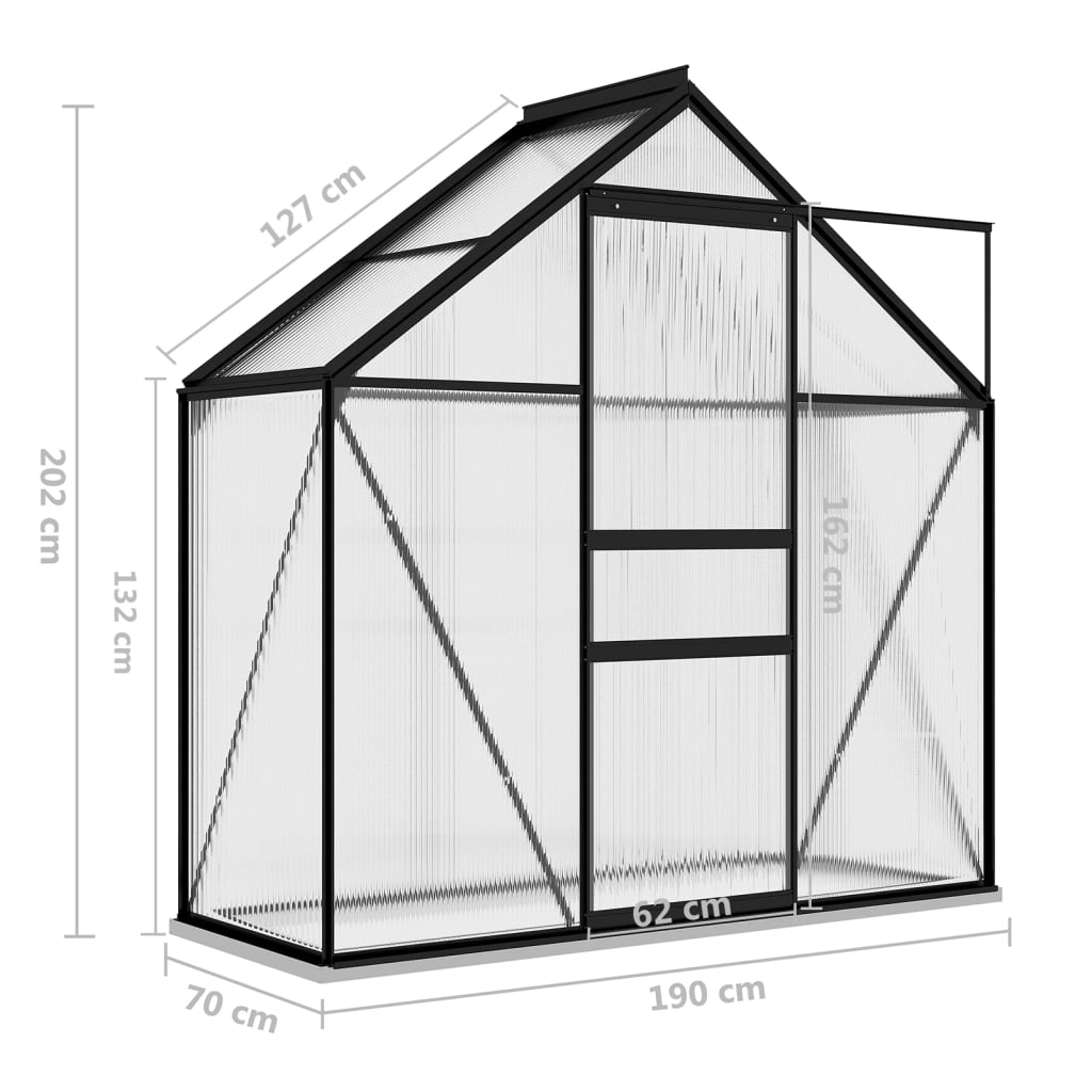 Anlehngewächshaus Anthrazit Aluminium 1,33 M² 190 x 70 x 202 cm - Fuer Daheim