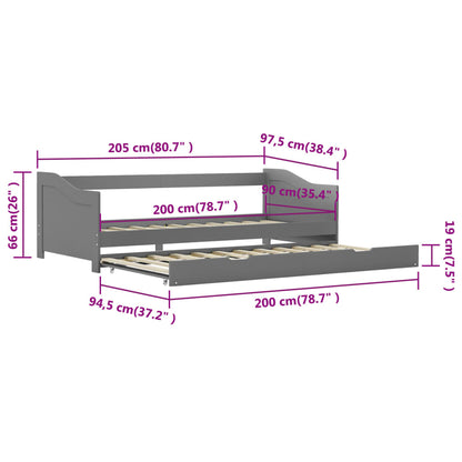 Ausziehsofa Bettgestell Grau Kiefernholz 90×200 Cm - Fuer Daheim