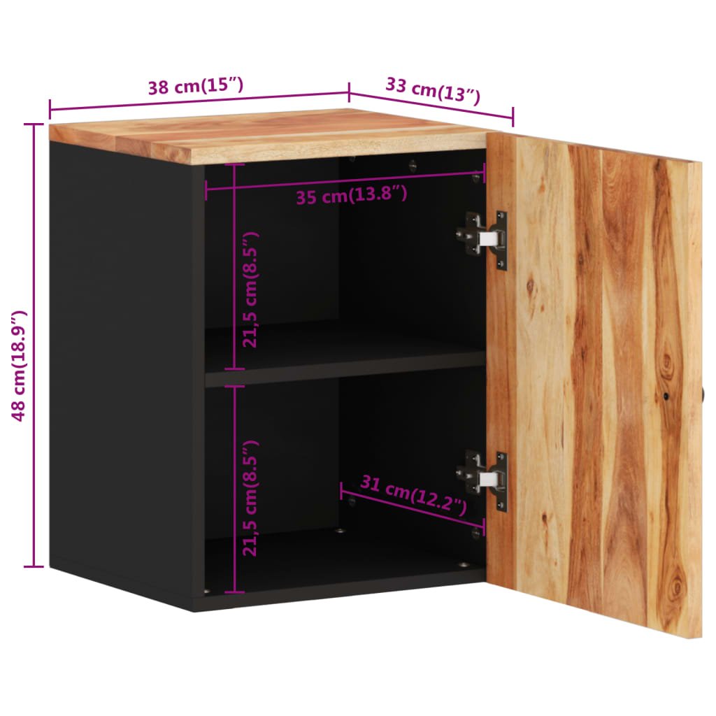 Bad-Wandschrank 38X33X48 Cm Massivholz Akazie Braun - Fuer Daheim