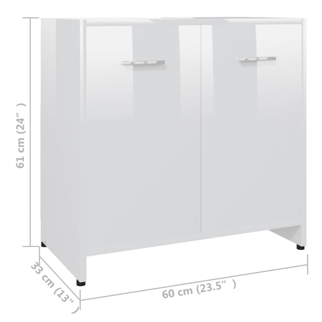 Badezimmerschrank Hochglanz-Weiß 60X33X61 Cm Holzwerkstoff - Fuer Daheim