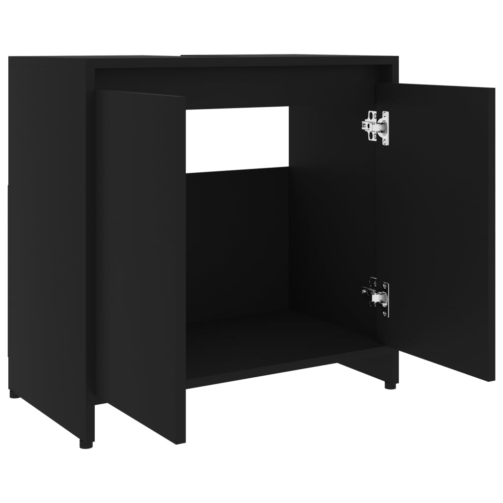 Badezimmerschrank Schwarz 60X33X61 Cm Holzwerkstoff - Fuer Daheim