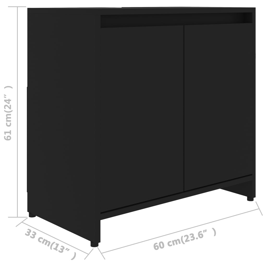 Badezimmerschrank Schwarz 60X33X61 Cm Holzwerkstoff - Fuer Daheim