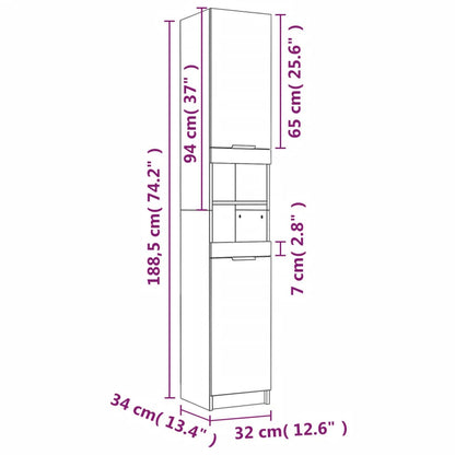 Badschrank Braun Eichen-Optik 32X34X188,5 Cm Holzwerkstoff Braune Eiche - Fuer Daheim