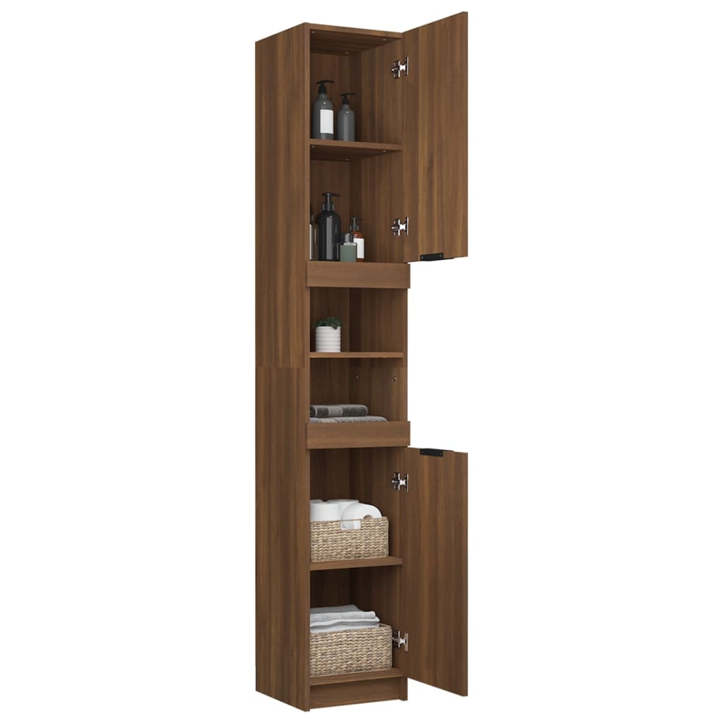 Badschrank Braun Eichen-Optik 32X34X188,5 Cm Holzwerkstoff Braune Eiche - Fuer Daheim