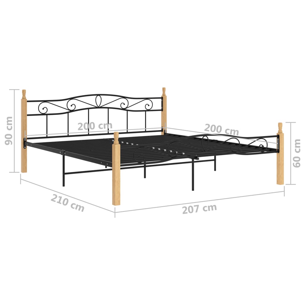 Bettgestell Schwarz Metall Und Massivholz Eiche 200X200 Cm Hellbraun 200 x 200 cm - Fuer Daheim