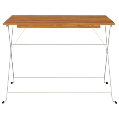 Bistrotisch Klappbar 100X54X71 Cm Massivholz Akazie Und Stahl Weiß - Fuer Daheim