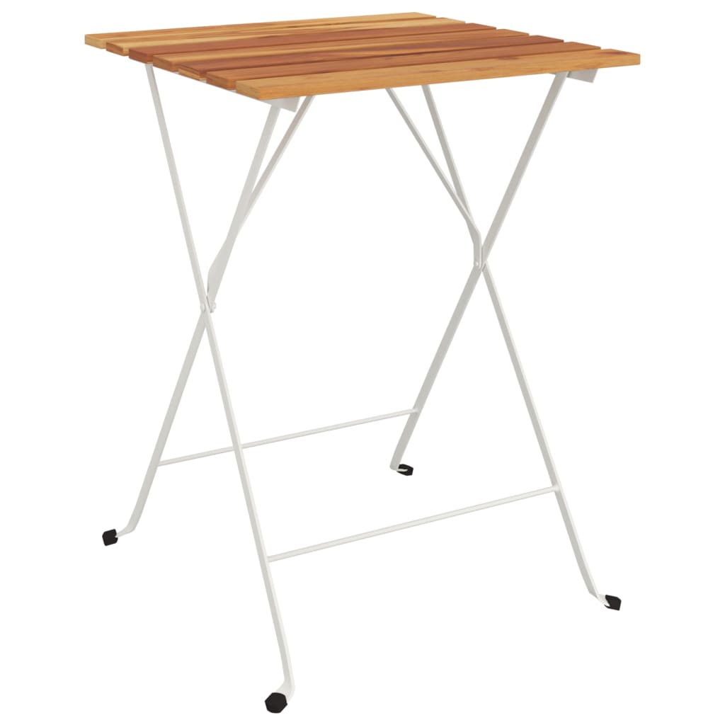 Bistrotisch Klappbar 55X54X71 Cm Massivholz Akazie Und Stahl Weiß - Fuer Daheim