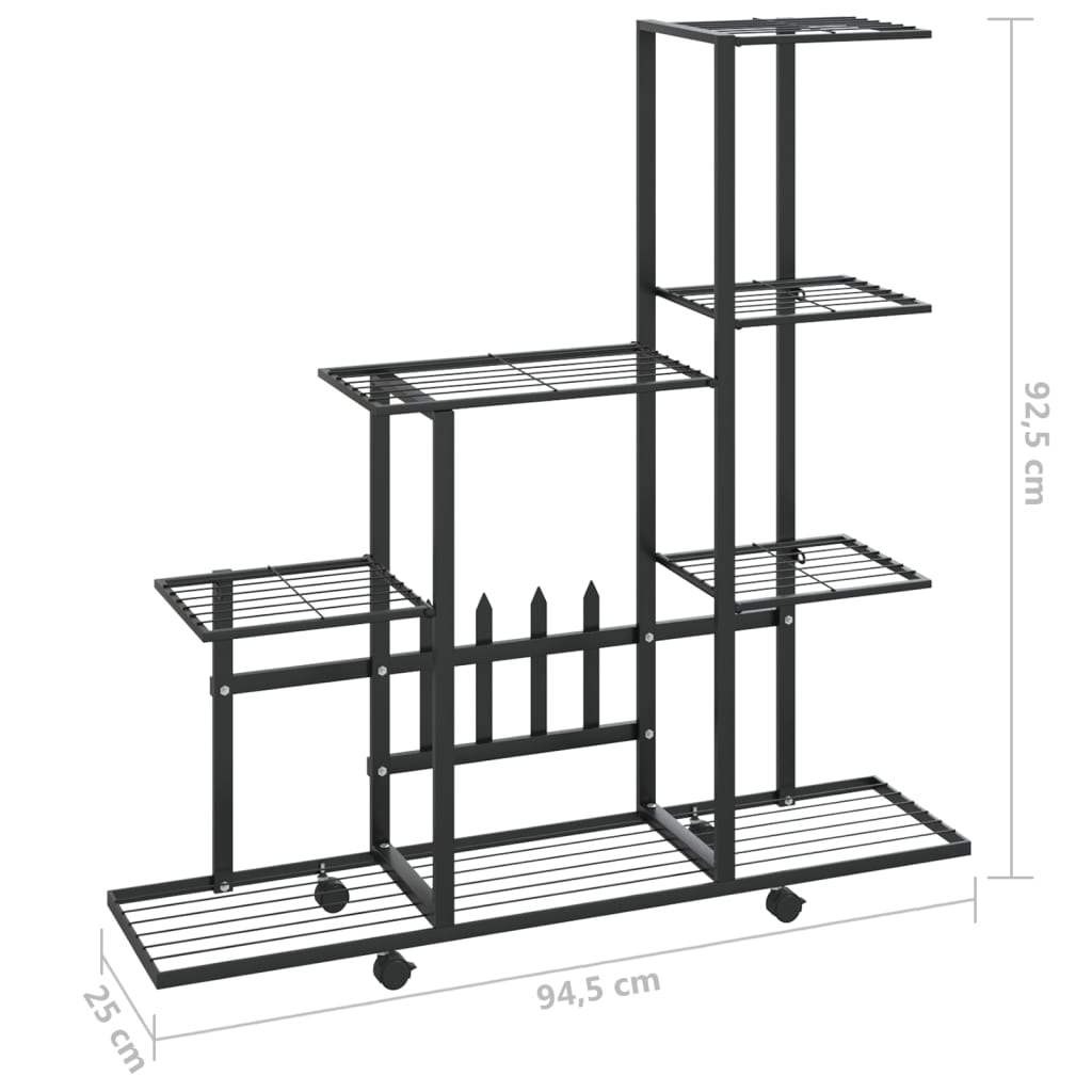 Blumenständer Auf Rollen 94,5X25X92,5 Cm Schwarz Metall 94.5 x 25 x 92.5 cm Mit Rollen - Fuer Daheim