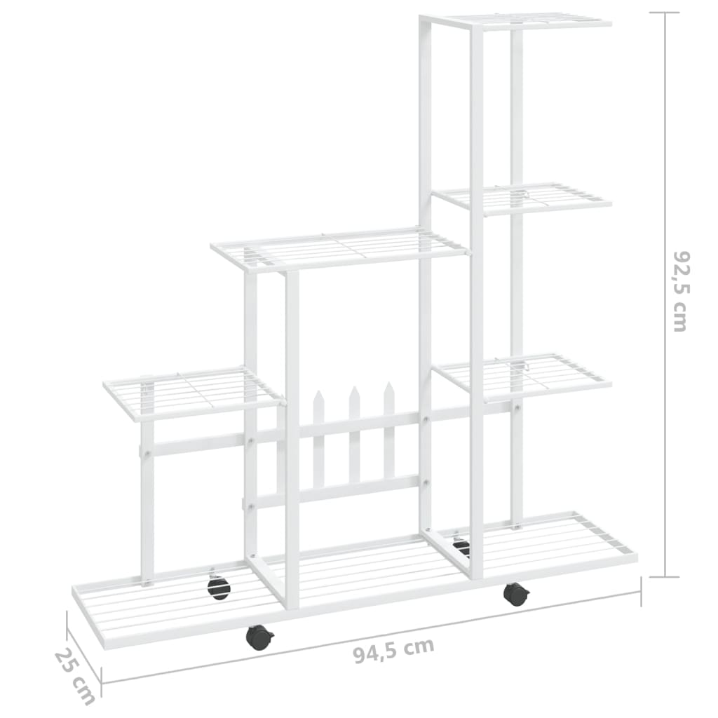 Blumenständer Auf Rollen 94,5X25X92,5 Cm Weiß Metall 94.5 x 25 x 92.5 cm Mit Rollen - Fuer Daheim