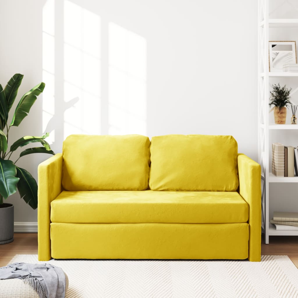 Bodensofa Mit Schlaffunktion Dunkelgelb 122X204X55 Cm Samt - Fuer Daheim