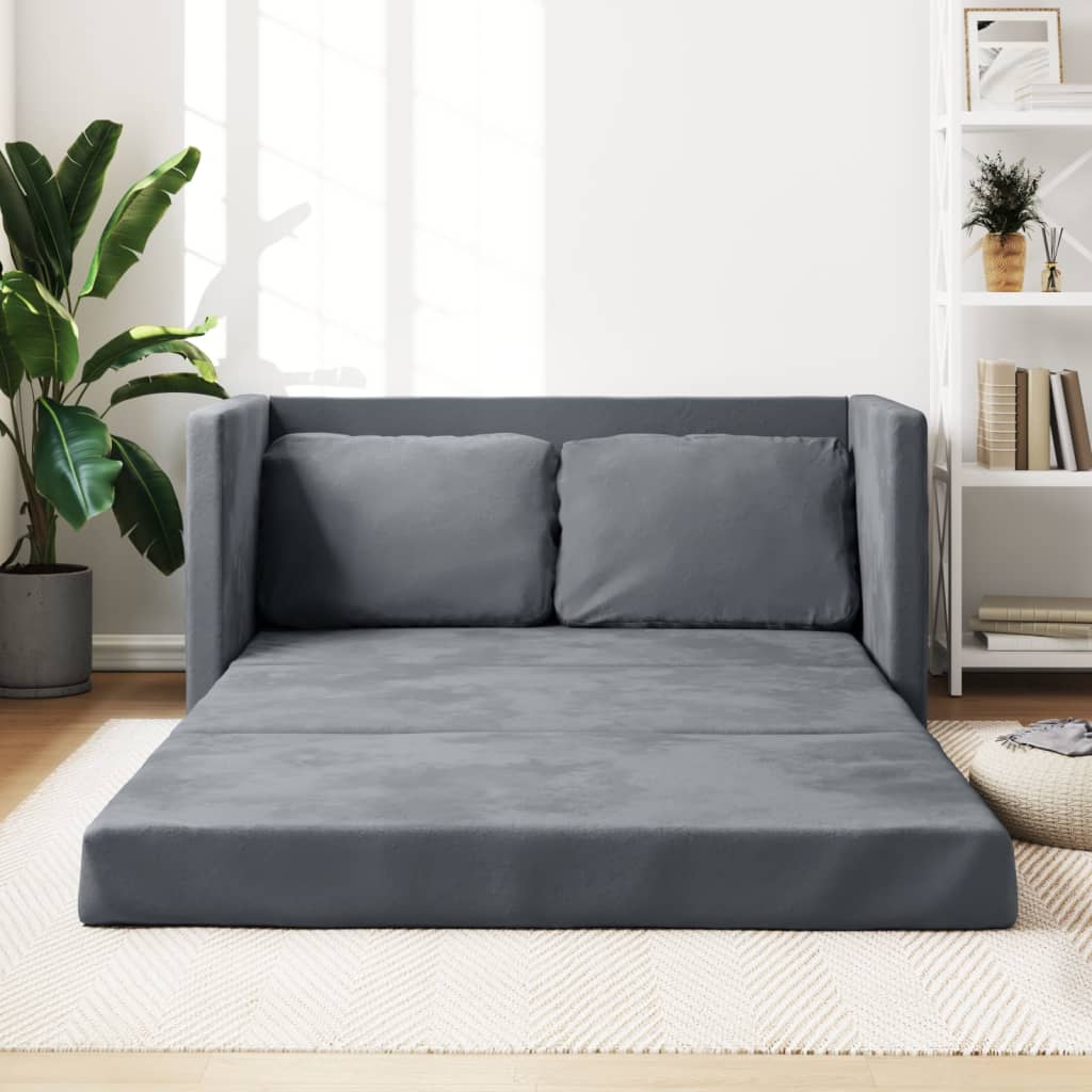 Bodensofa Mit Schlaffunktion Dunkelgrau 122X204X55 Cm Samt - Fuer Daheim