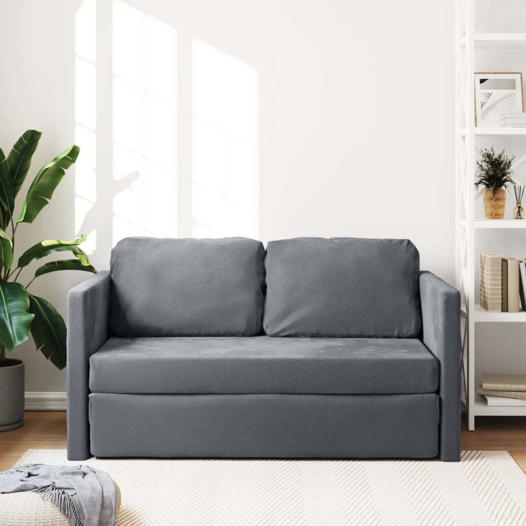 Bodensofa Mit Schlaffunktion Dunkelgrau 122X204X55 Cm Samt - Fuer Daheim