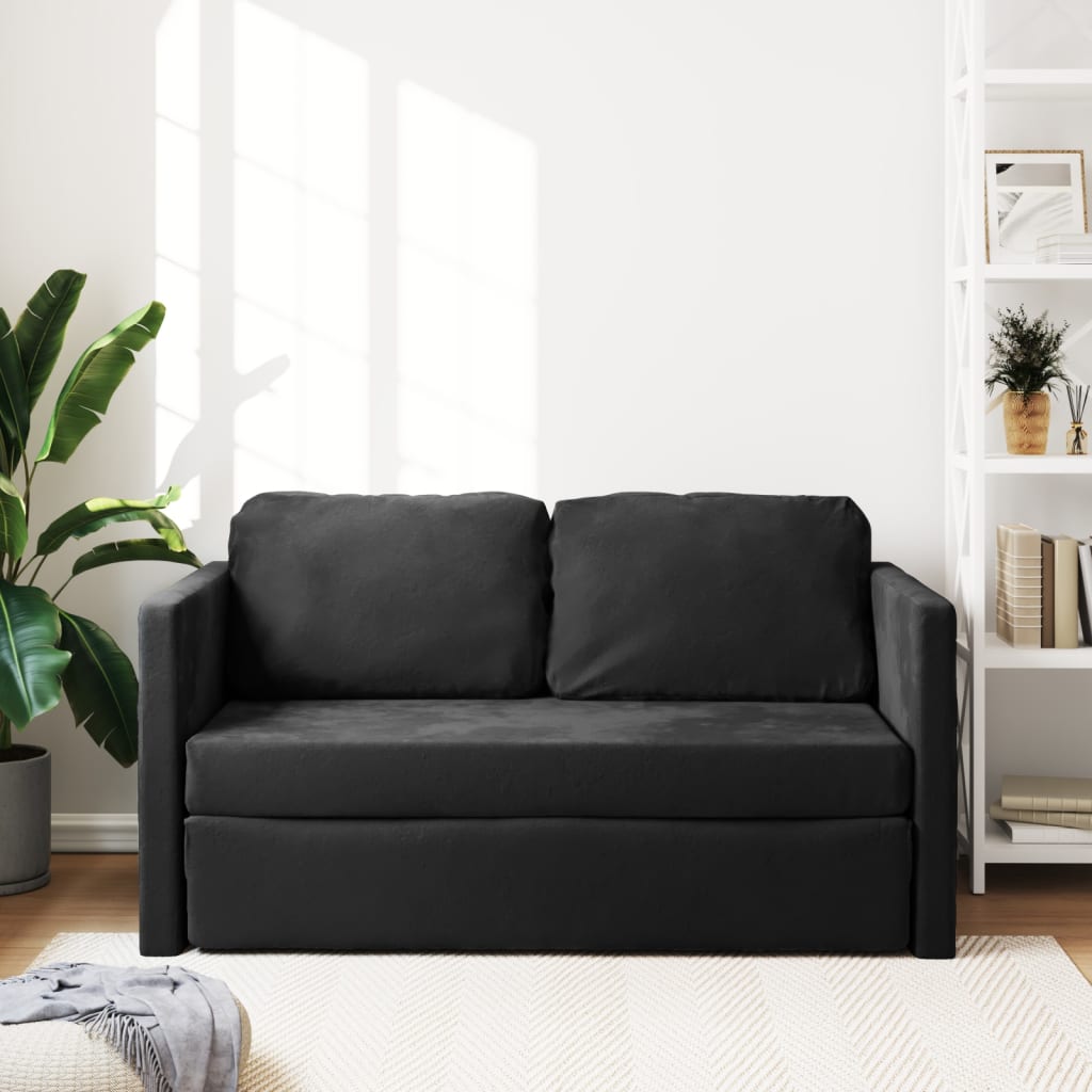 Bodensofa Mit Schlaffunktion Schwarz 122X204X55 Cm Samt - Fuer Daheim