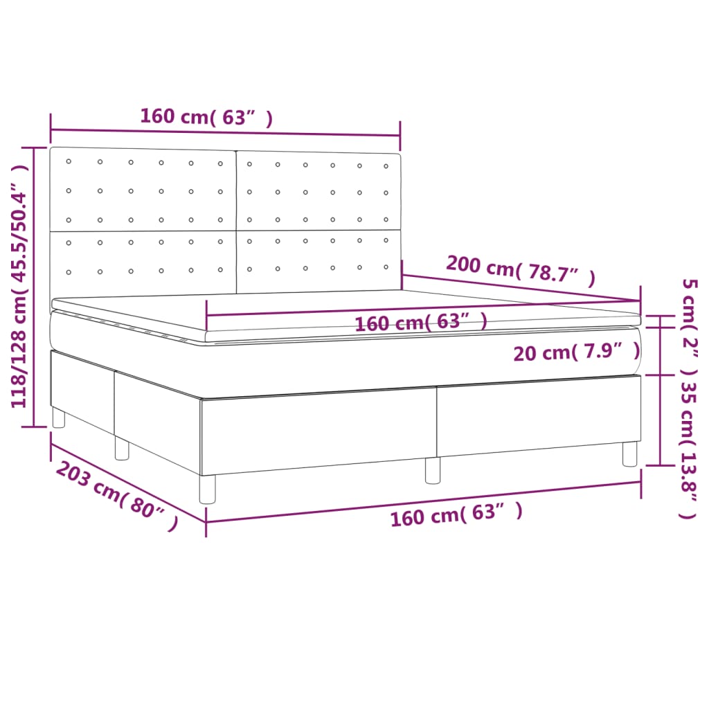 Boxspringbett Mit Matratze & Led Taupe 160X200 Cm Stoff 160 x 200 cm Knöpfe - Fuer Daheim