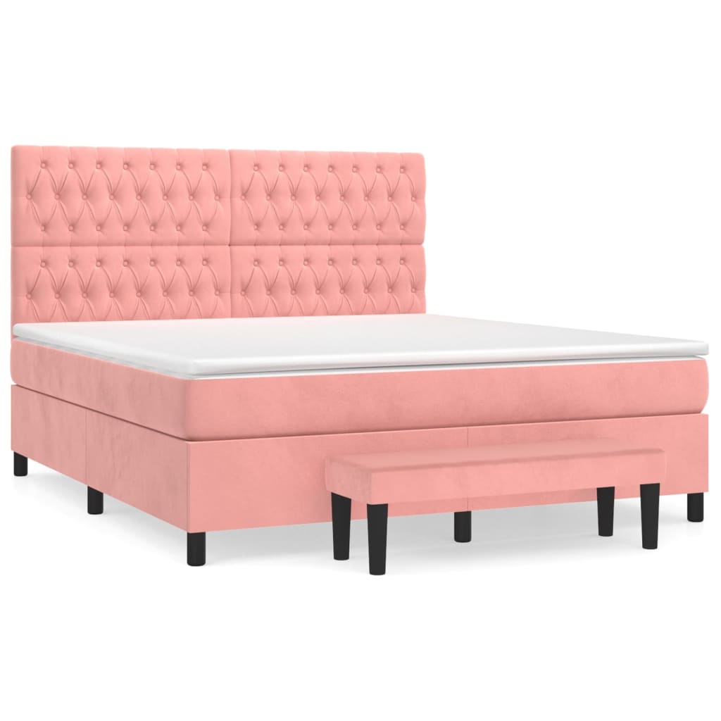 Boxspringbett Mit Matratze Rosa 180X200 Cm Samt 180 x 200 cm Knopfheftung Design - Fuer Daheim