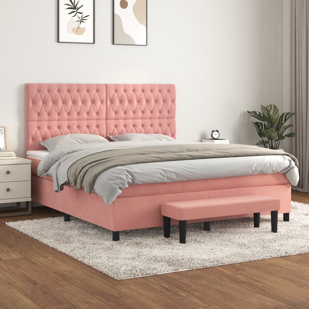 Boxspringbett Mit Matratze Rosa 180X200 Cm Samt 180 x 200 cm Knopfheftung Design - Fuer Daheim