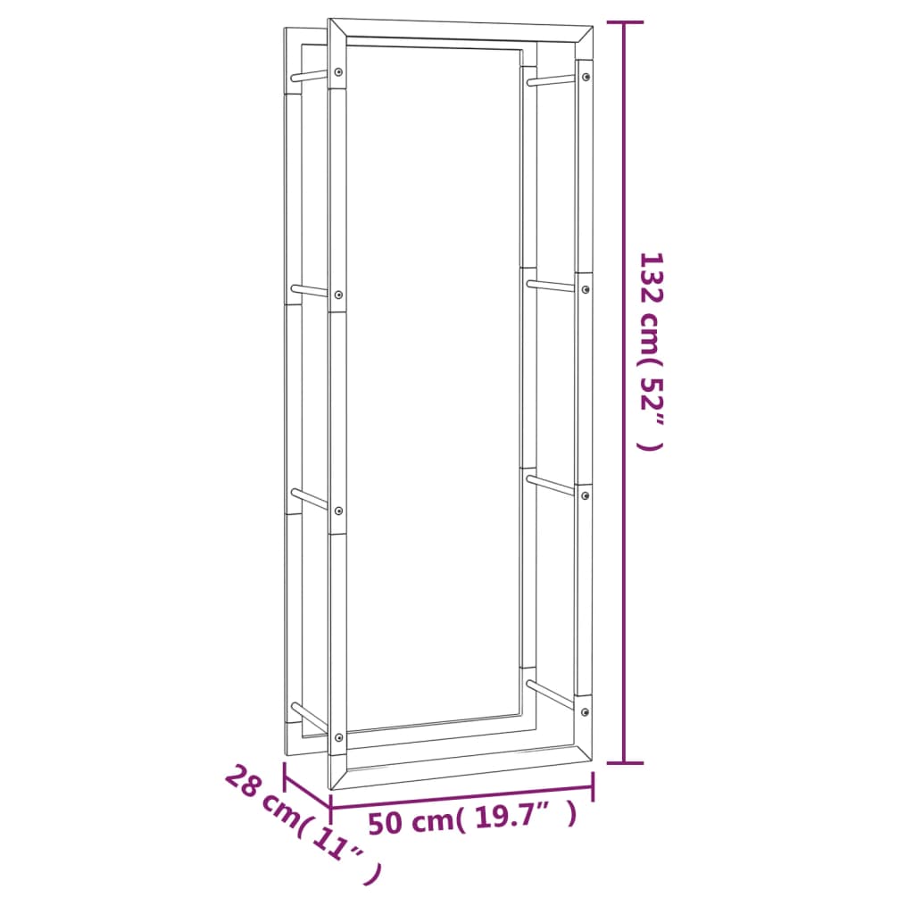 Brennholzregal Mattschwarz 50X28X132 Cm Stahl 50 x 28 x 132 cm - Fuer Daheim