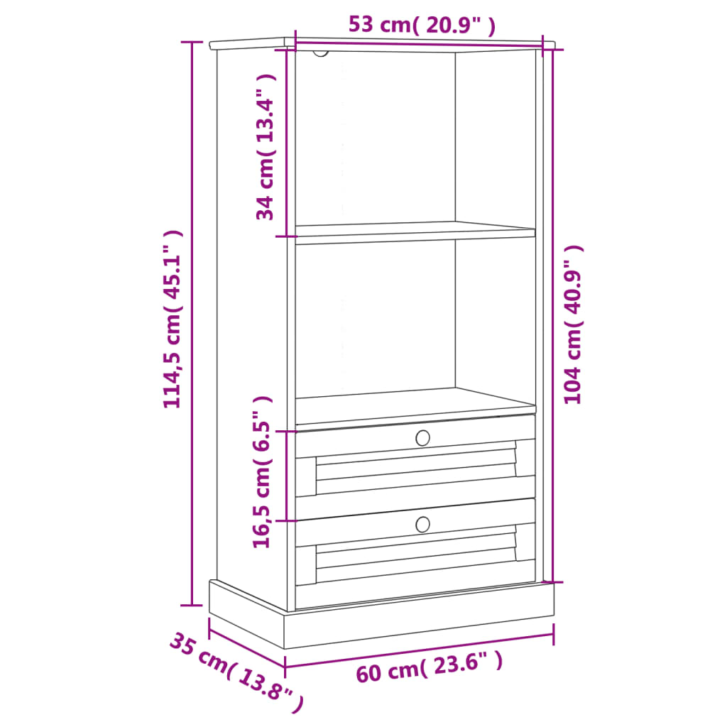 Bücherregal Vigo Grau 60X35X114,5 Cm Massivholz Kiefer - Fuer Daheim