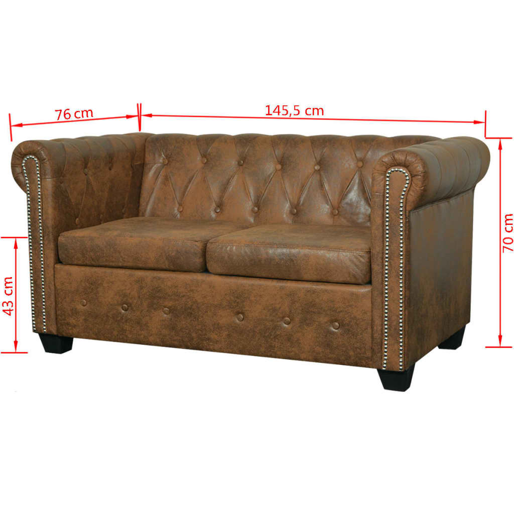 Chesterfield-Sofa 2-Sitzer Kunstleder Braun - Fuer Daheim