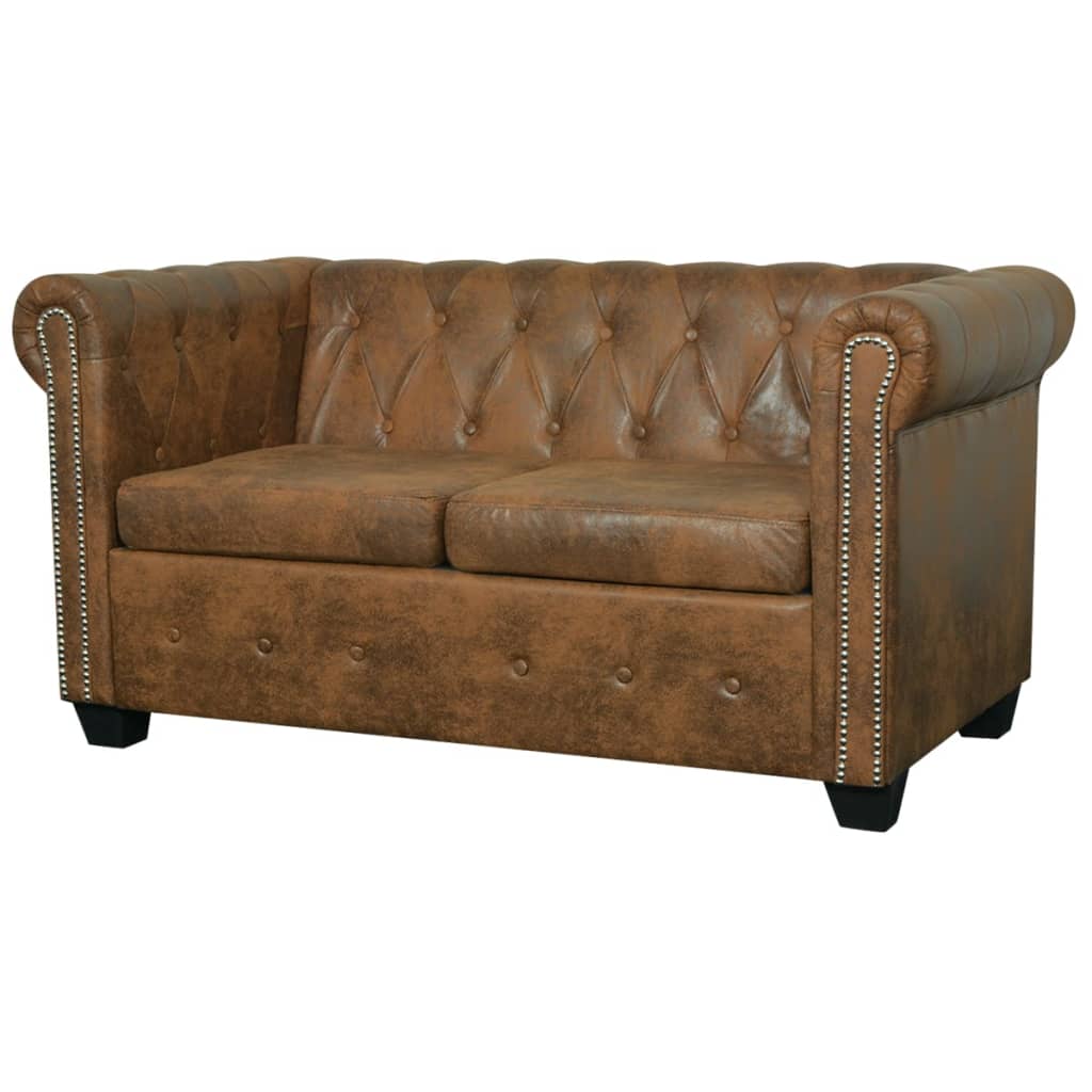 Chesterfield-Sofa 2-Sitzer Kunstleder Braun - Fuer Daheim